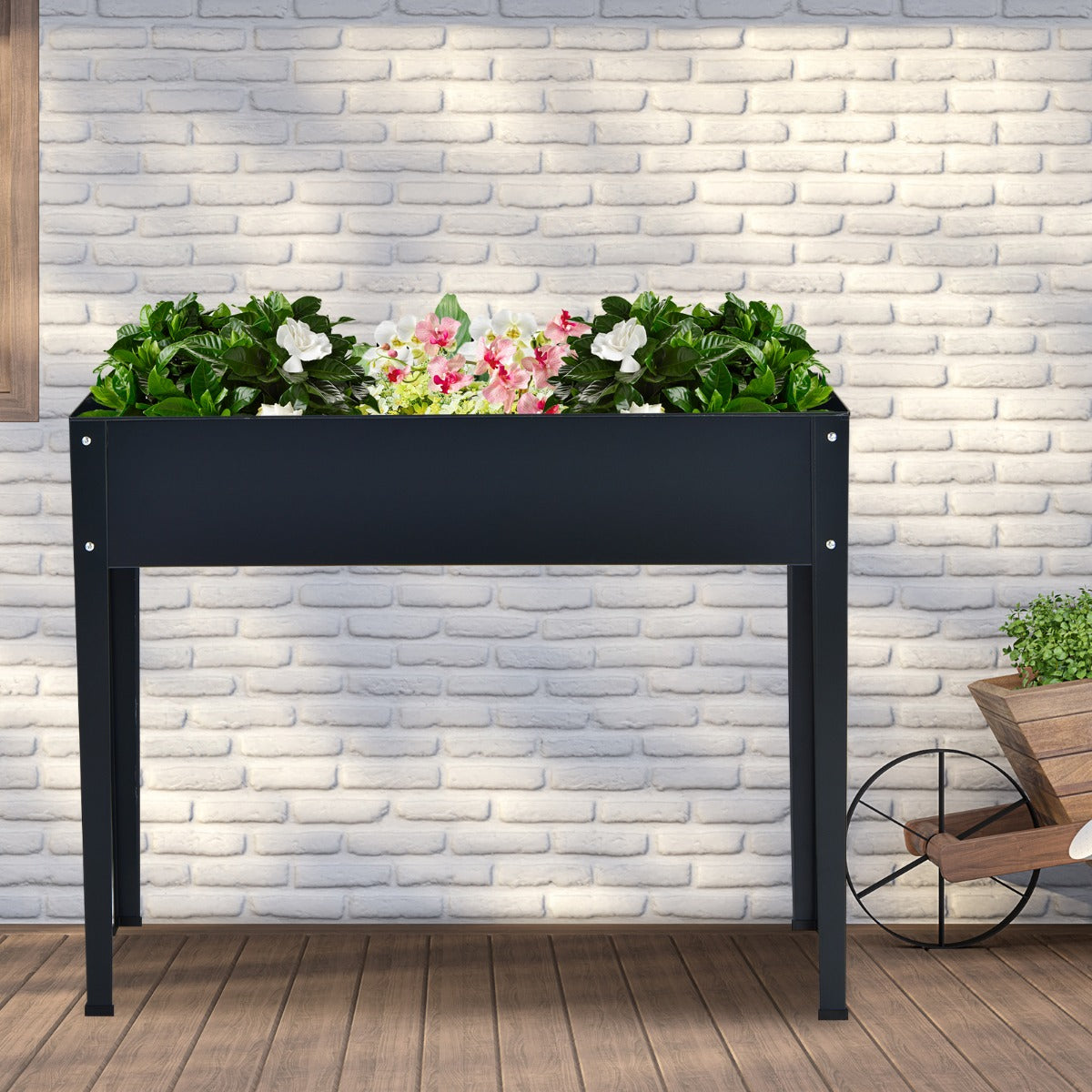 Elevated Raised Tall Garden Vegetable Plant Bed Box Planter Stand with Shelf-Grey