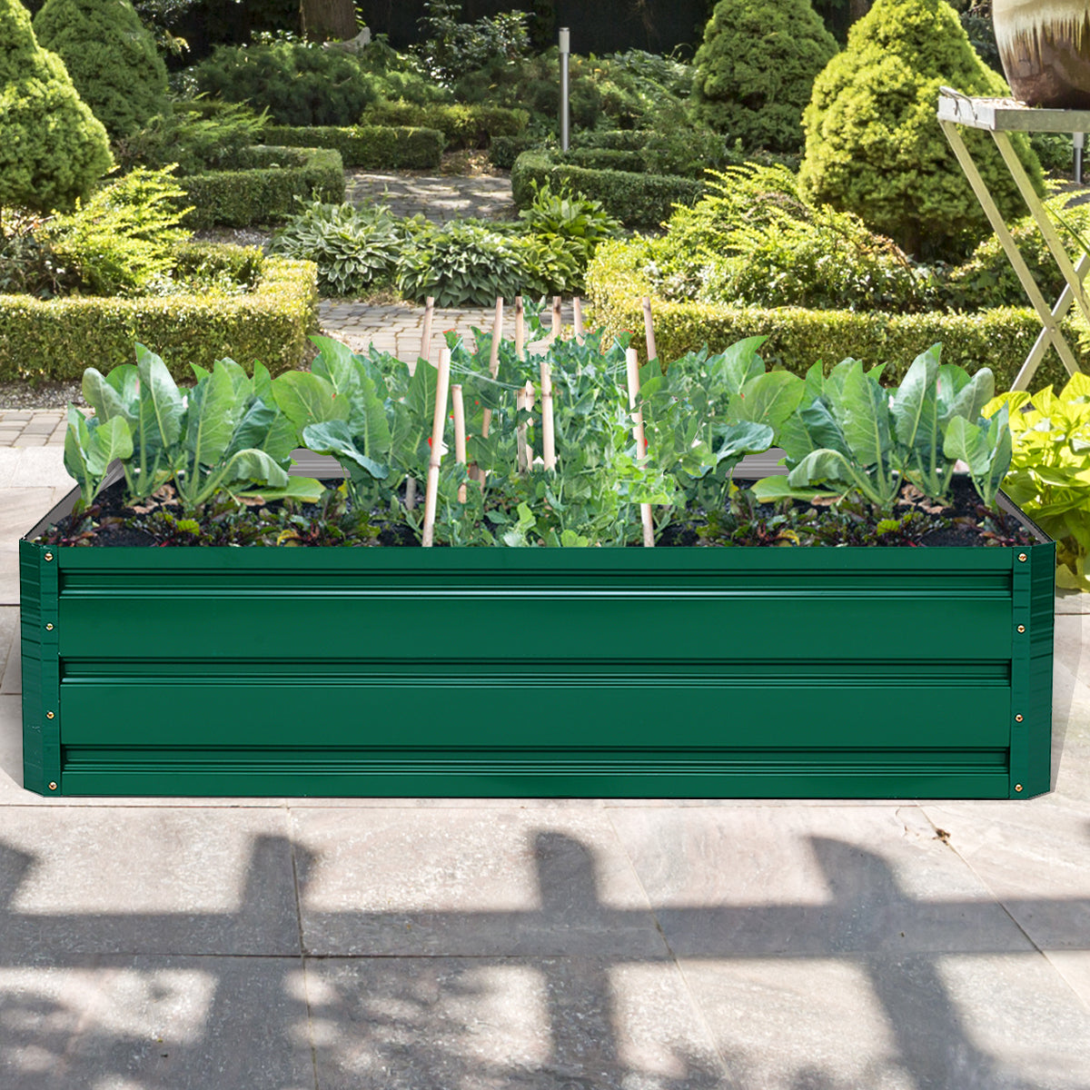 Outdoor Metal Raised Garden Bed for Vegetables Flowers Fruits Herbs-Green