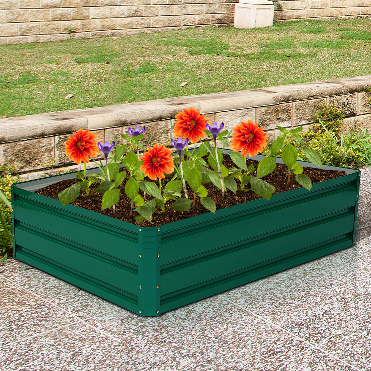 Outdoor Metal Raised Garden Bed for Vegetables Flowers Fruits Herbs-Green