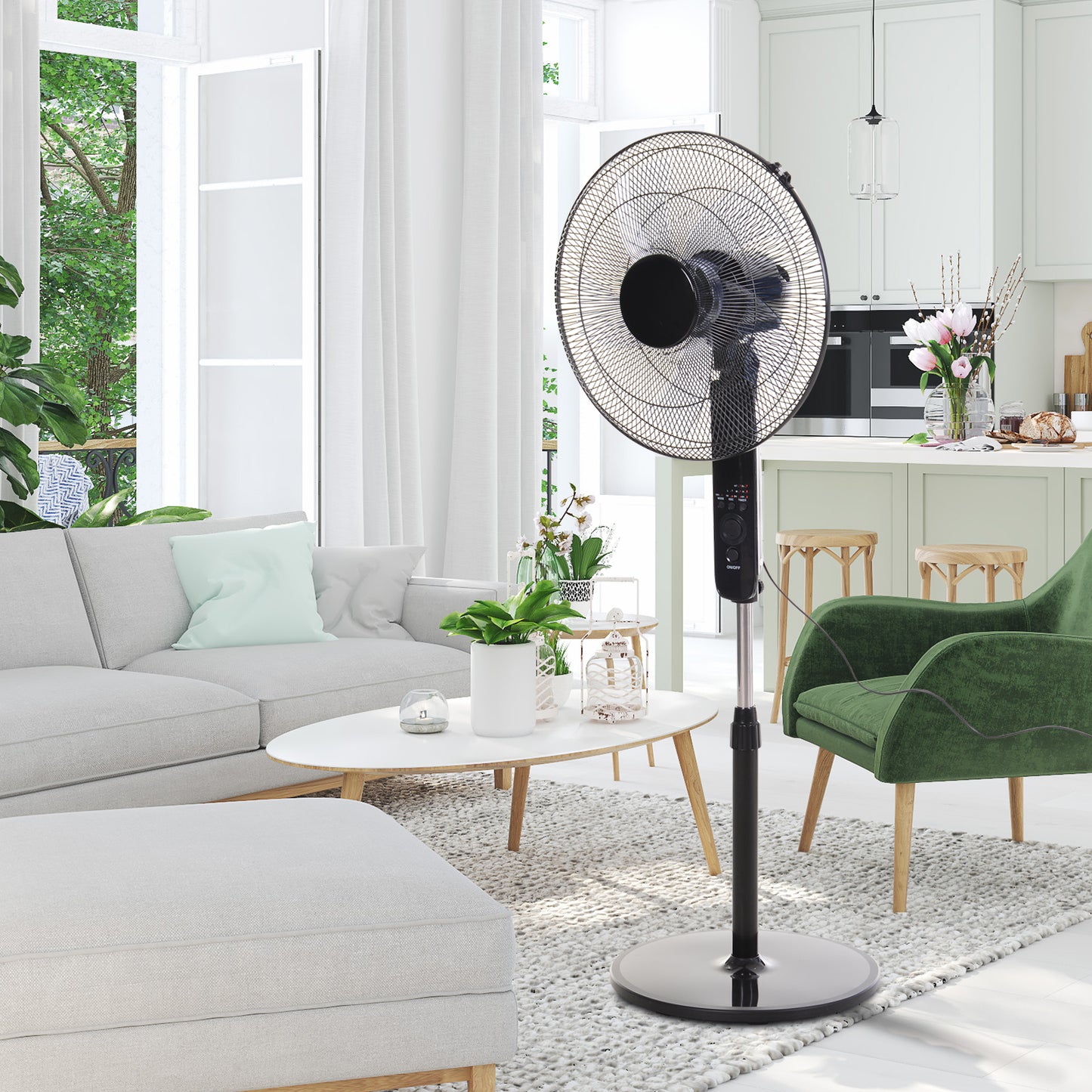 HOMCOM Oscillating Floor Fan W/ Remote Control-Standing Cooling Machine Indoor Air Refresher w/ Adjustable Height, Speed Mode, 7.5-Hour Timer Black