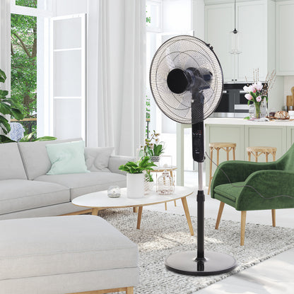 HOMCOM Oscillating Floor Fan W/ Remote Control-Standing Cooling Machine Indoor Air Refresher w/ Adjustable Height, Speed Mode, 7.5-Hour Timer Black