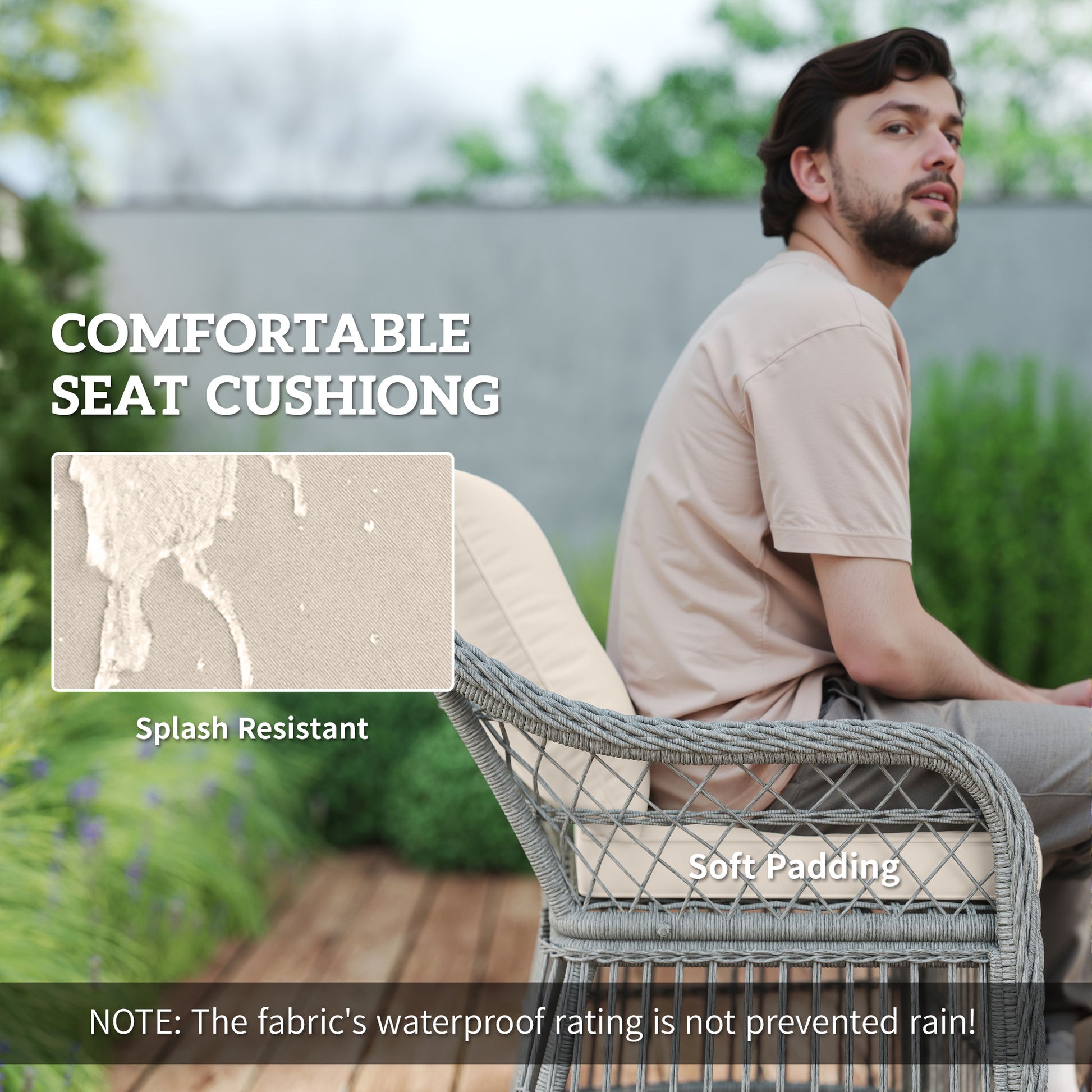 Outsunny Rattan Dining Set with Seat and Back Cushions, 6 Seater Garden Furniture Set with Aluminium Frame, 6 Chairs, WPC Top Rectangle Table, Conservatory Wicker Patio Furniture, Grey