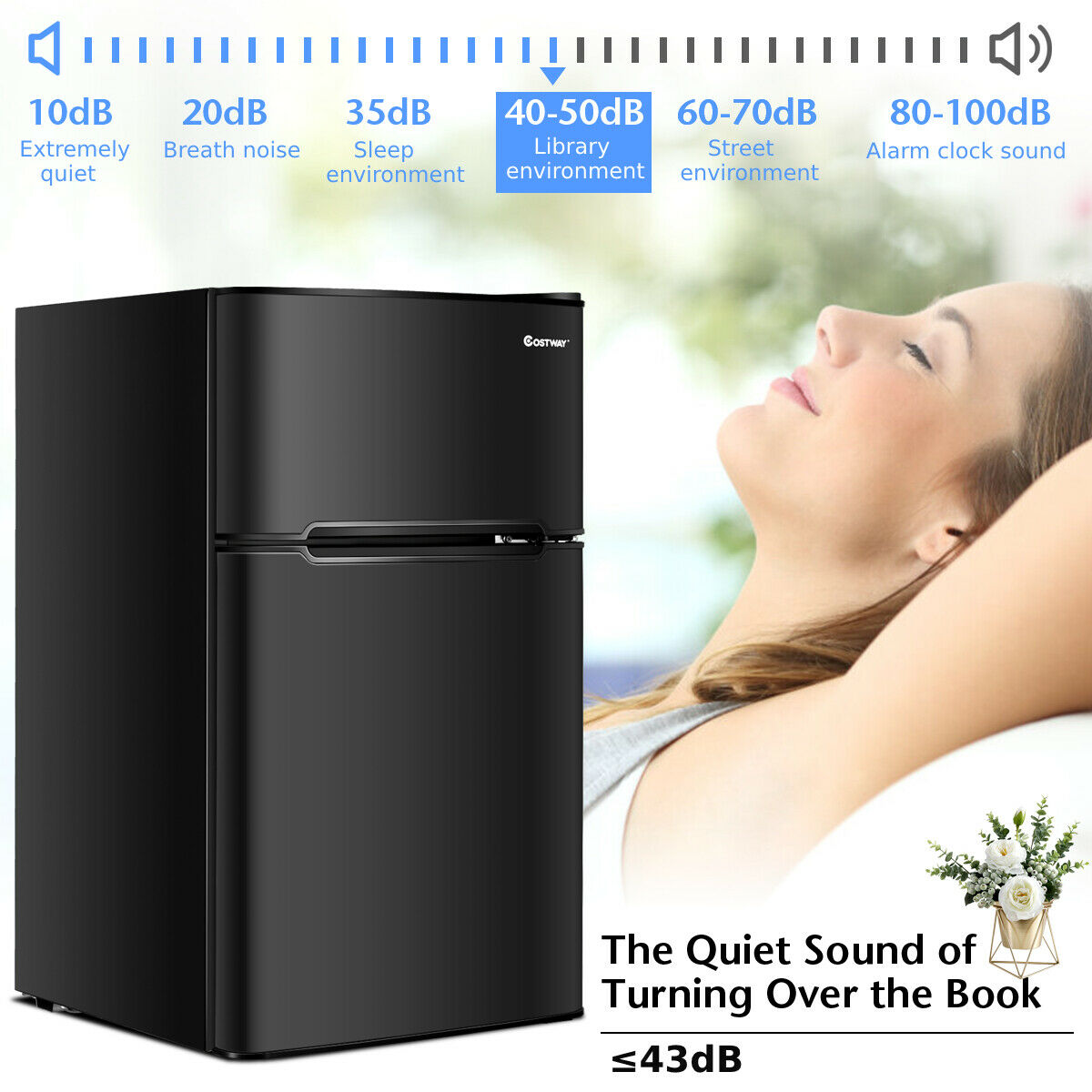 90L Freestanding Undercounter Refrigerator with 2 Reversible Door-Black