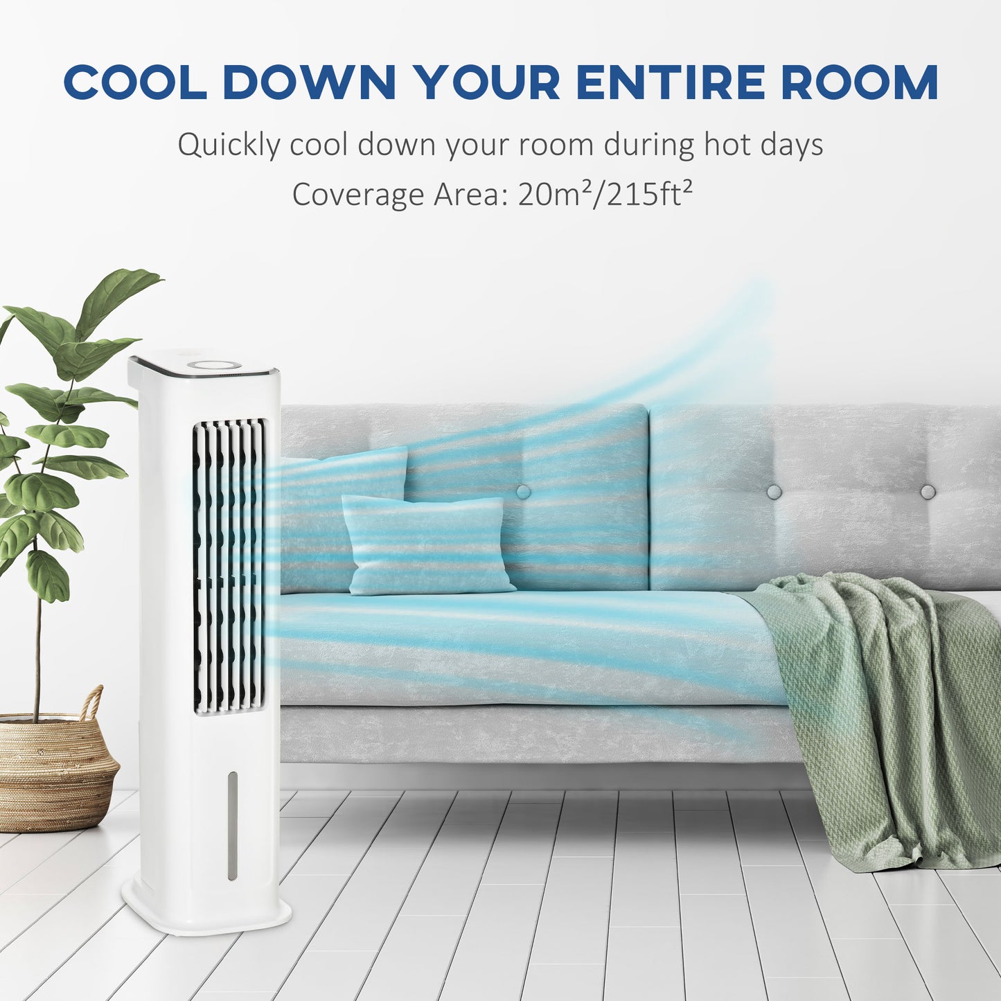HOMCOM Evaporative Air Cooler, Oscillating Ice Cooling Fan with 3 Modes, 3 Speeds, Remote Control, Timer, and Oscillation, White