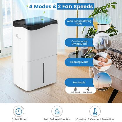 Portable 50L/Day Dehumidifier with App and Wifi for Home Damp-White