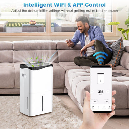 Portable 50L/Day Dehumidifier with App and Wifi for Home Damp-White