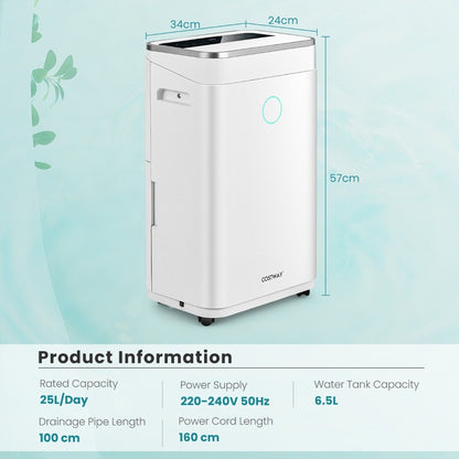 25L/Day Dehumidifier with 6.5L Water Tank and 24H Timer for Home Basement-25L