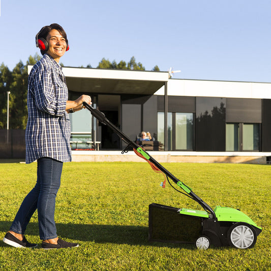 2 in 1 Electric Scarifier and Lawn Aerator with 40L Collection Box-Green