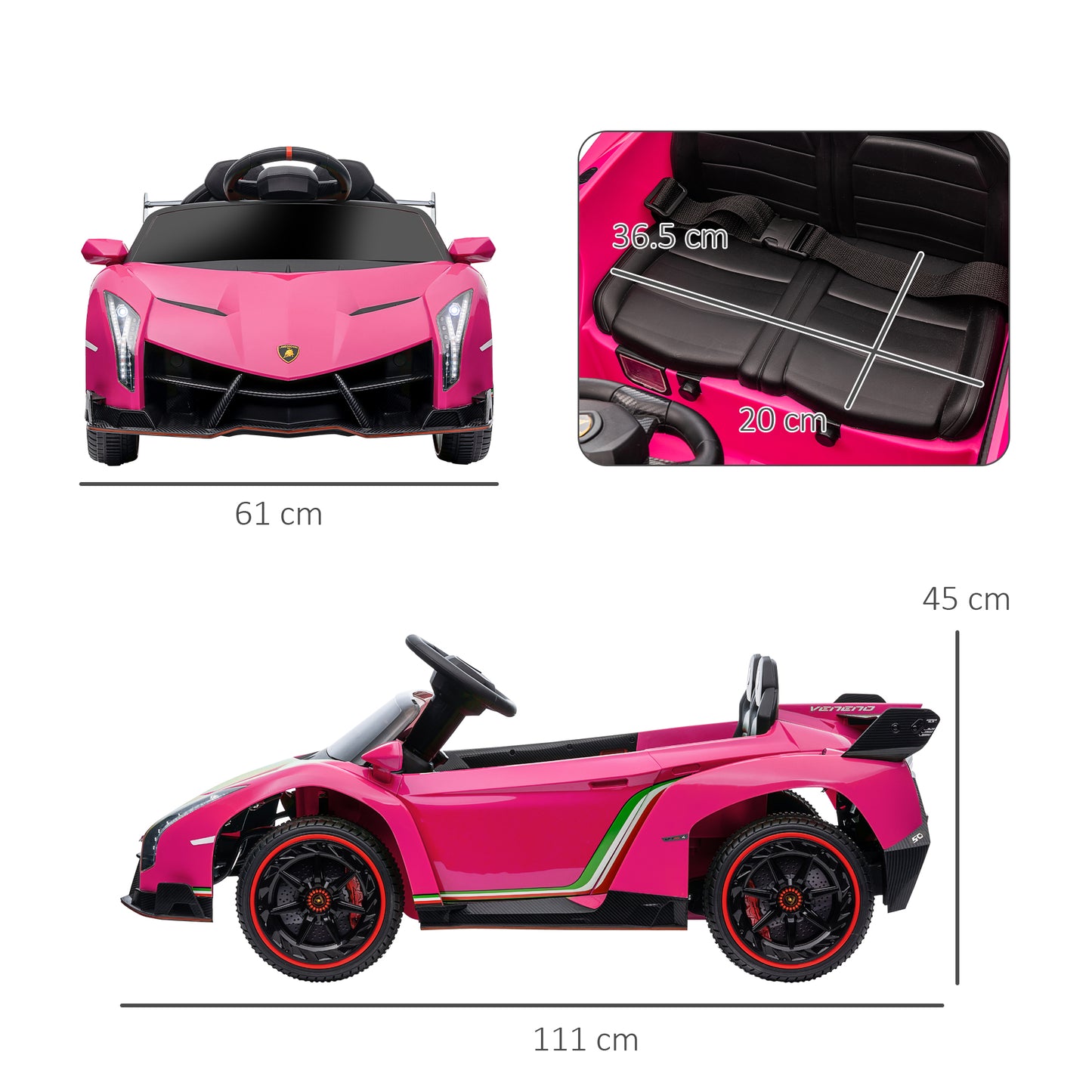 HOMCOM Lamborghini Veneno Licensed 12V Kids Electric Ride on Car w/ Butterfly Doors, Portable Battery, Powered Electric Car w/ Bluetooth, Pink