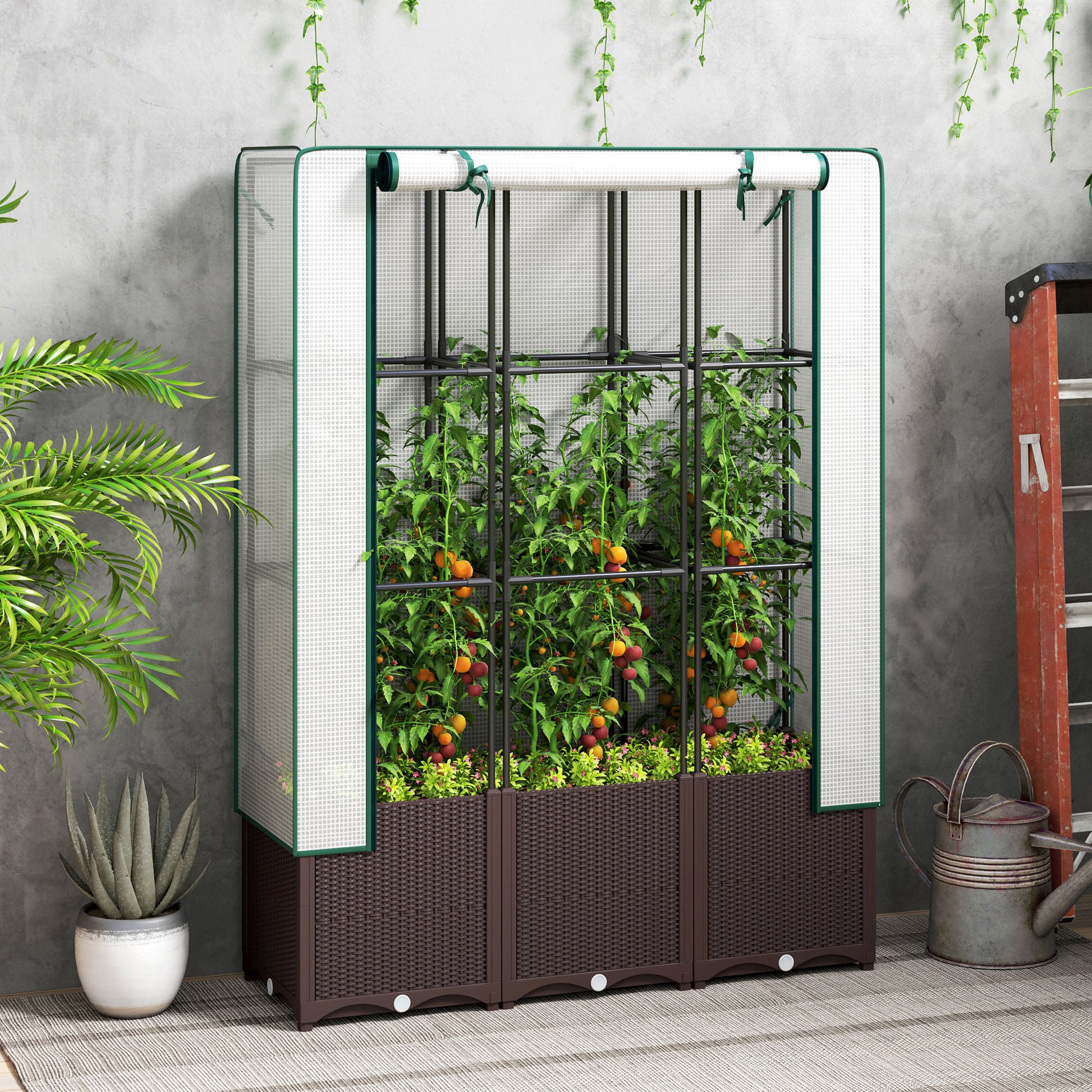 plastic planter and trellis Outsunny Raised Garden Bed with Trellis, Plastic Planter Box with PE C – GardenArch