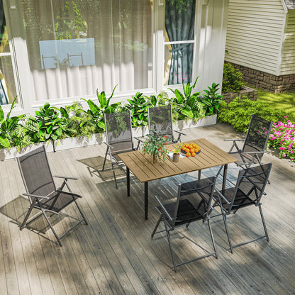 Outsunny Garden Dining Table for 6 Person, Rectangle Outdoor Coffee Table with 5 cm Parasol Hole, Slatted Tabletop and Steel Frame for Patio Balcony, Brown