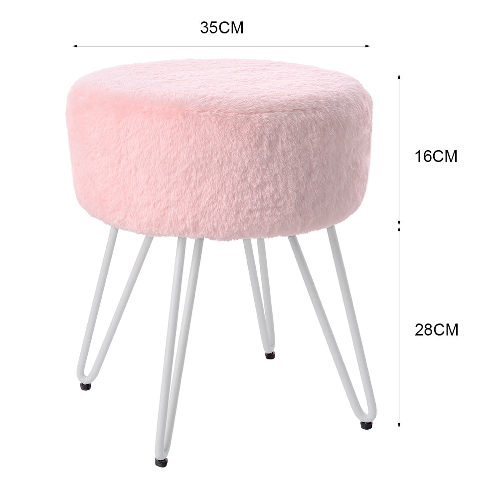Velvet Round Footrest Dressing Stool Makeup Chair With Hairpin - Pink