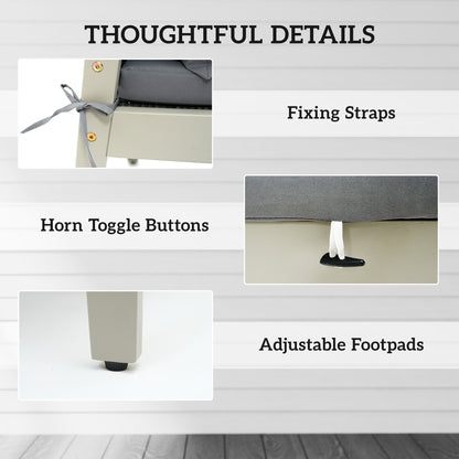 Outsunny 5 Pieces Rattan Garden Furniture Set, Patio Conversation Set with Cushions, Acacia Wood Top Coffee Table and Footstools, Outdoor Table and Chairs for Balcony, Terrace and Conservatory, Grey