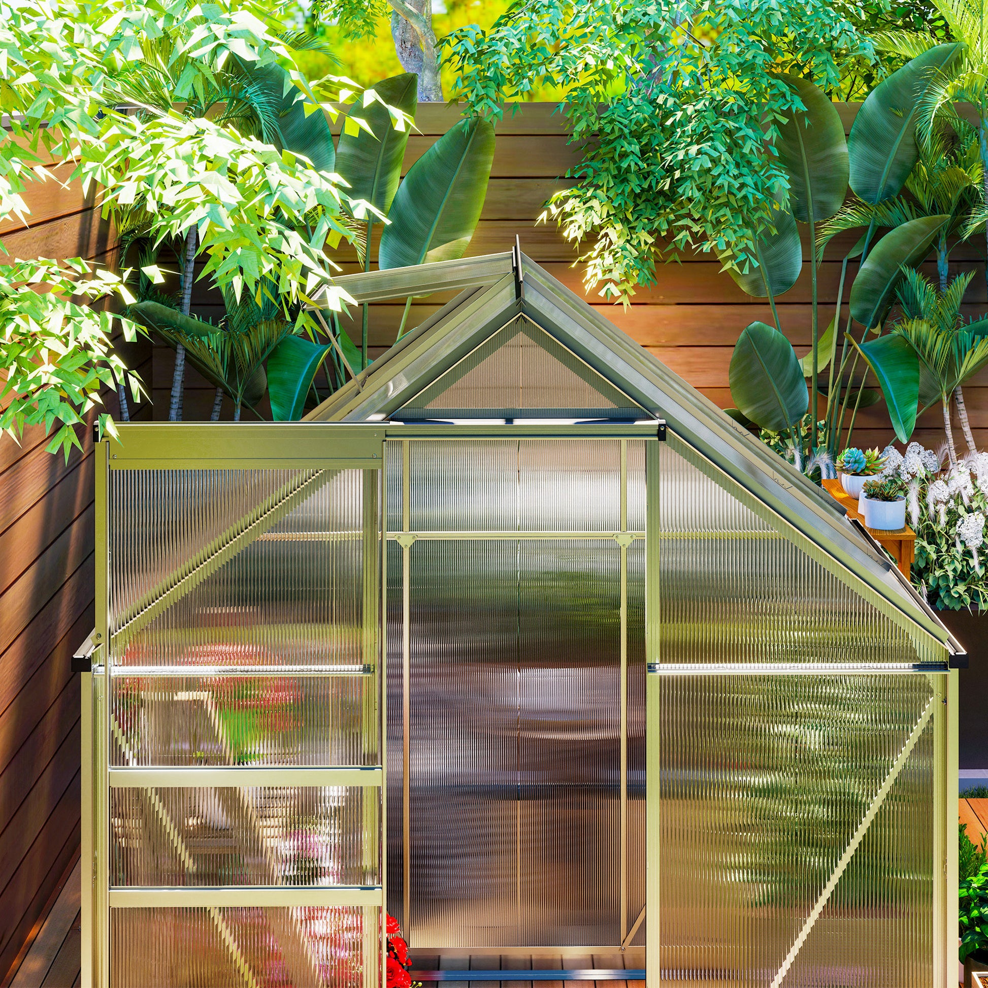 Outsunny 192.5 x 131cm Walk-In Polycarbonate Greenhouse - Silver-Tone
