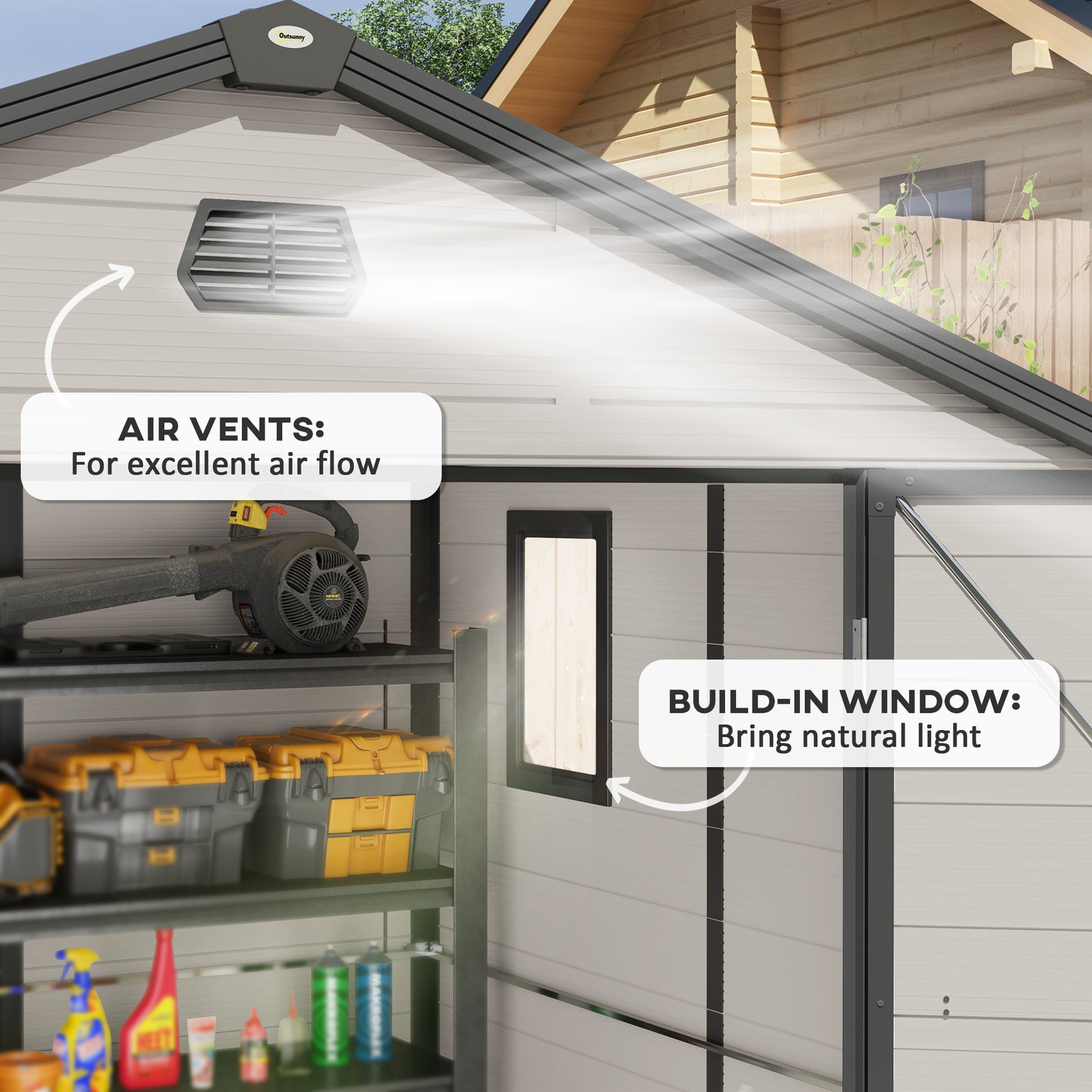 Outsunny 7.9ft x 6.2ft Aluminium Frame and Plastic Wall Shed, with Foundation - Cream White