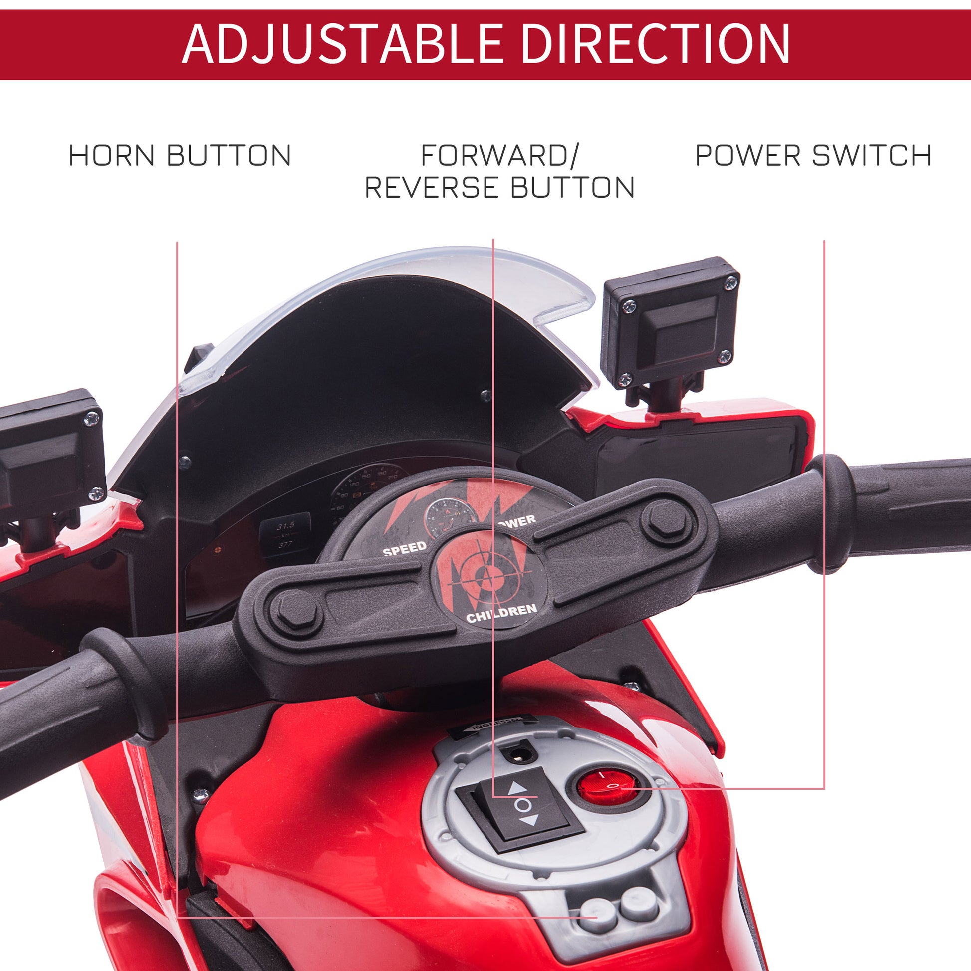 HOMCOM Kids 6V Electric Ride On Motorcycle Police Car Vehicle w/ Lights Horn Realistic Sound Outdoor Play Toy for 18 - 36 months Red