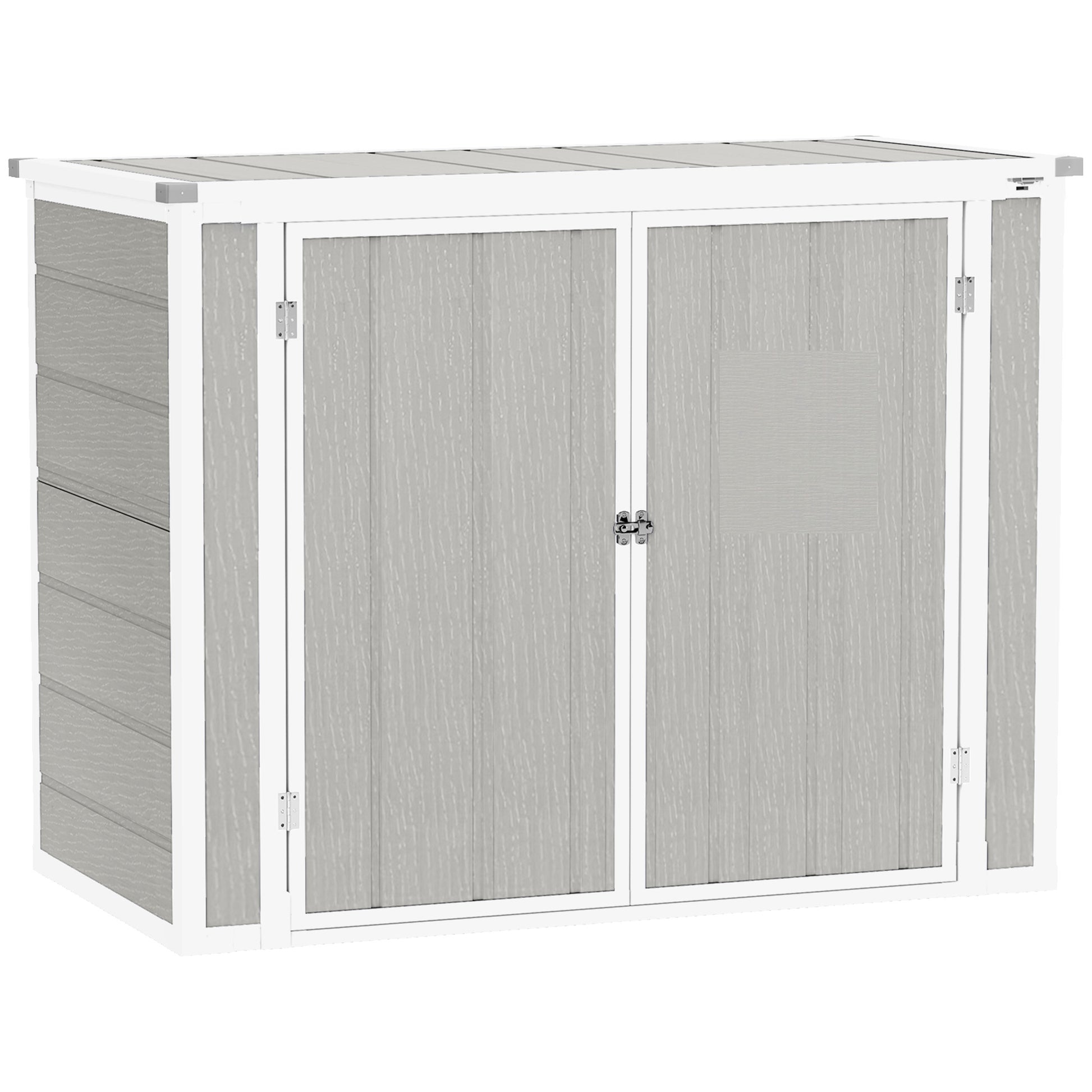 Outsunny 4.7 x 2.5FT Garden Shed, Lockable Outdoor Storage Shed with Openable Lid, Small Shed for 2 Trash Cans, Tools, Patio, Light Grey