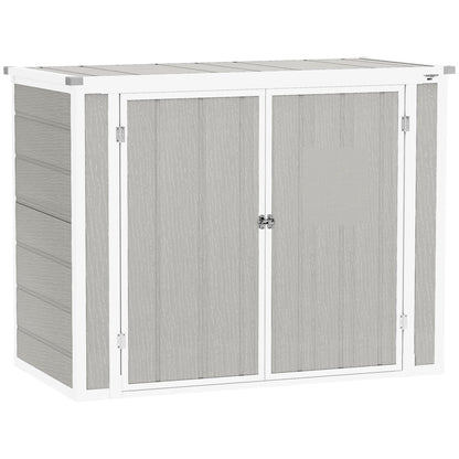 Outsunny 4.7 x 2.5FT Garden Shed, Lockable Outdoor Storage Shed with Openable Lid, Small Shed for 2 Trash Cans, Tools, Patio, Light Grey