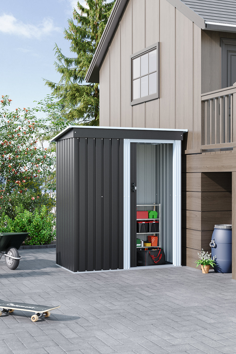 5 x 3 FT Outdoor Metal Storage Shed with Lockable Door for Garden