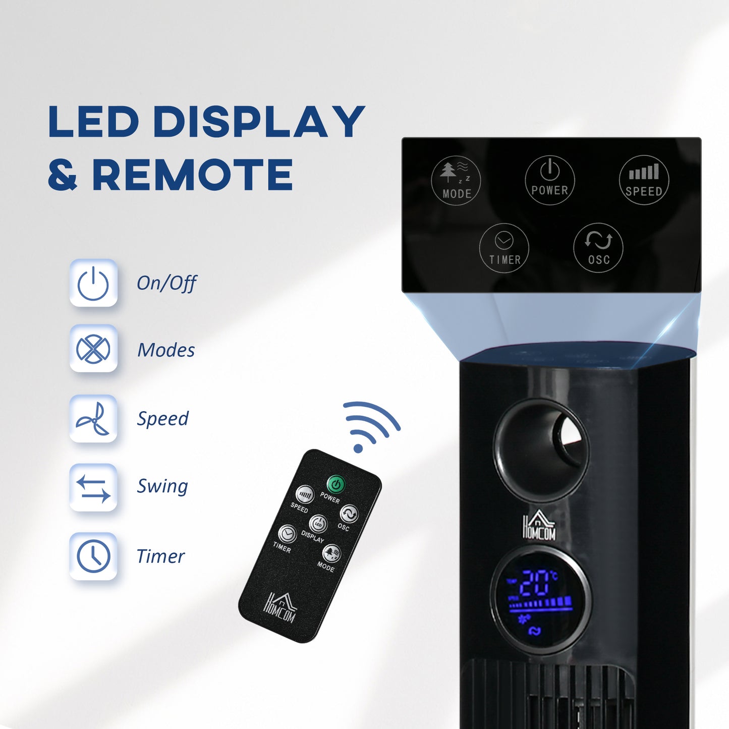 HOMCOM 38" Electric Fan Fan Cooling with Aroma Function, Oscillating, 12h Timer, LED Sensor Panel, Remote Controller, Black