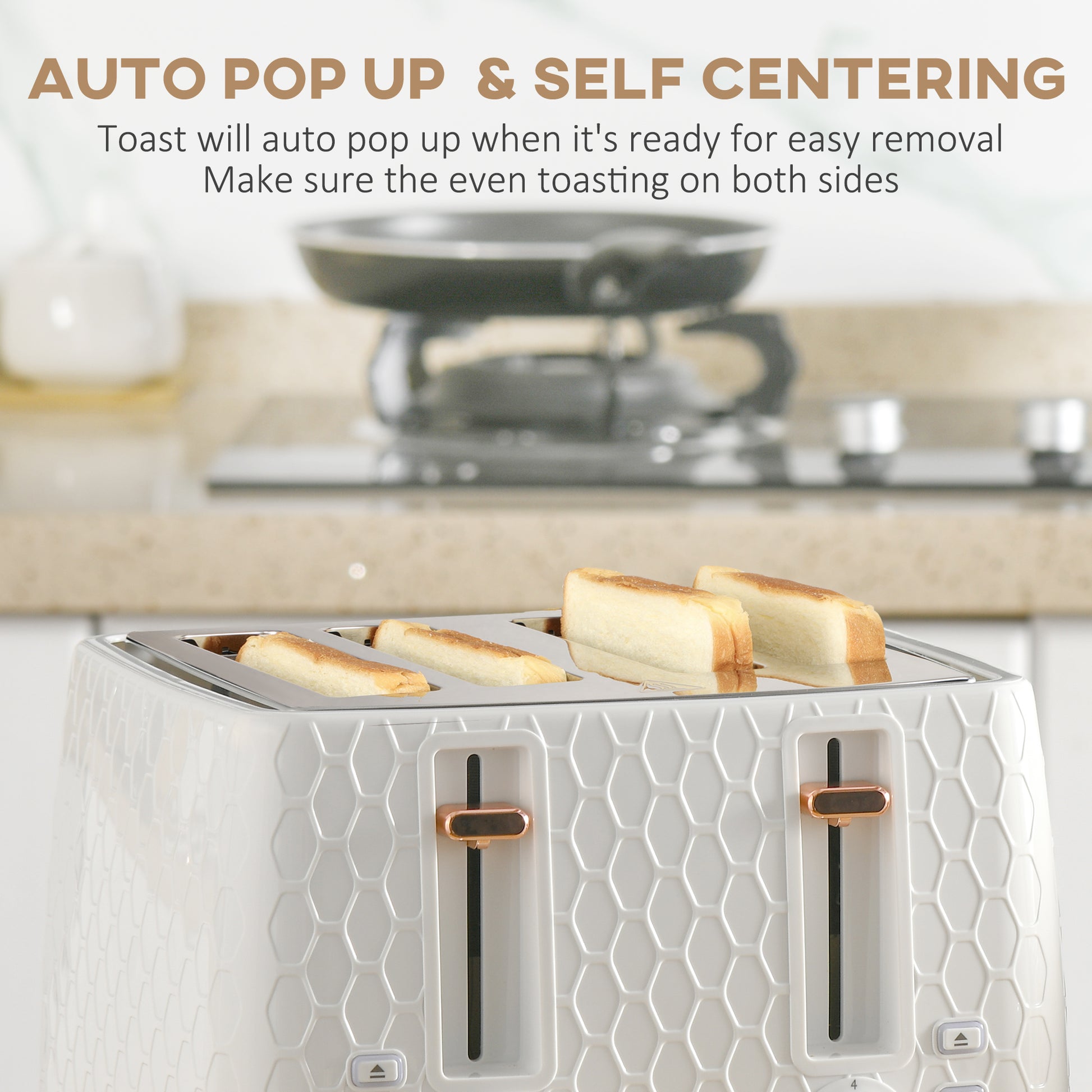 HOMCOM 1.7L 3000W Fast Boil Kettle & 4 Slice Toaster Set, Kettle and Toaster Set with 7 Browning Controls, Crumb Tray, White