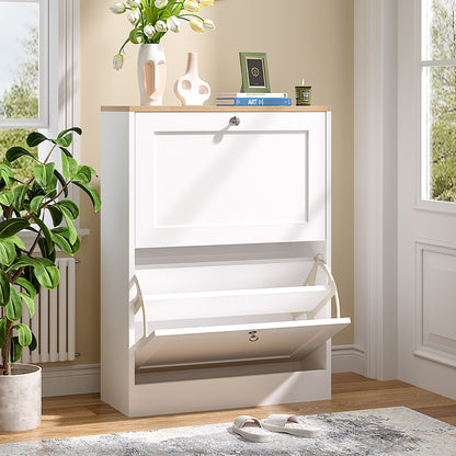 Wooden Flip Down Shoe Cabinet with 2 Drawers
