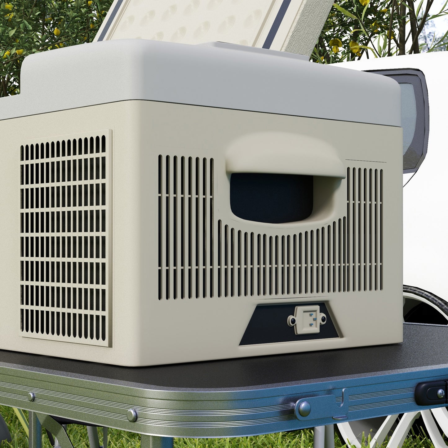 Outsunny 16L Portable Car Fridge, -20? to 10? Adjustable Temperature - Khaki/Grey