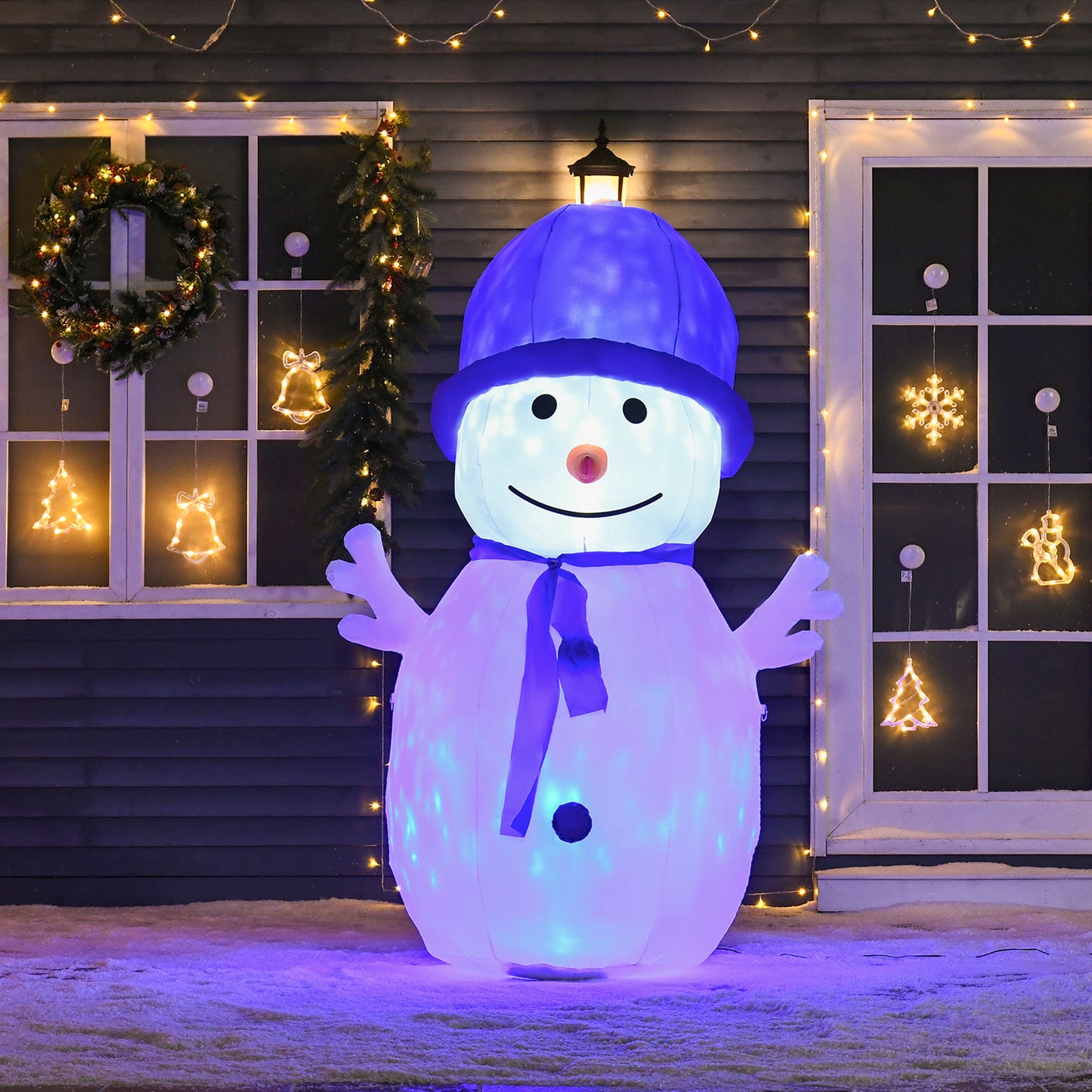 HOMCOM 1.8m Christmas Inflatable Snowman Outdoor LED Light Blow Up Decoration for Home Indoor Garden Lawn