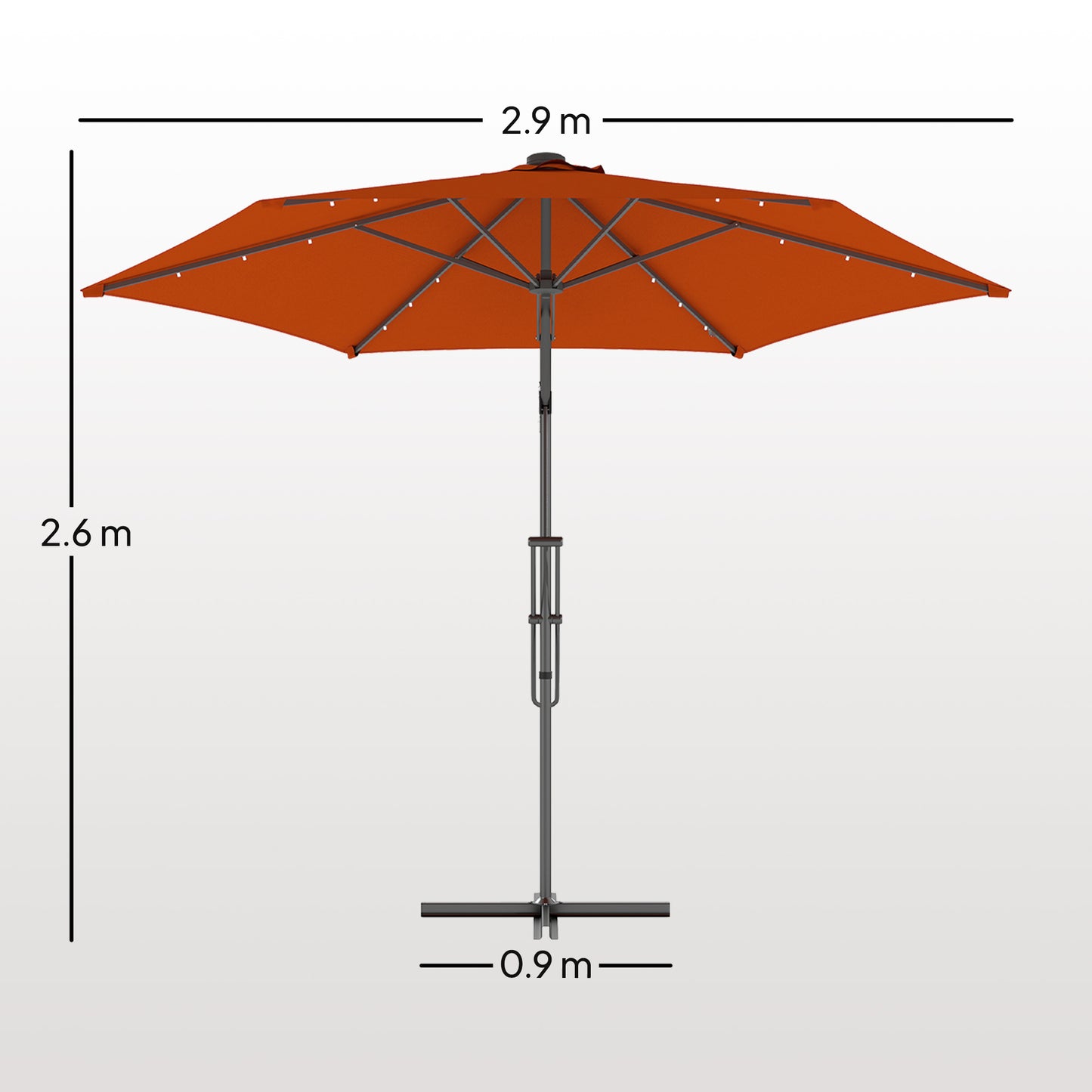 Outsunny 3(m) Solar LED Cantilever Parasol - Orange