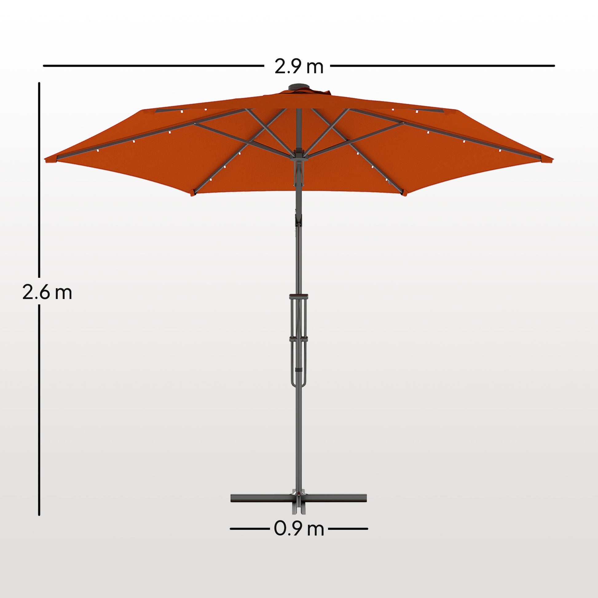 Outsunny 3(m) Solar LED Cantilever Parasol - Orange