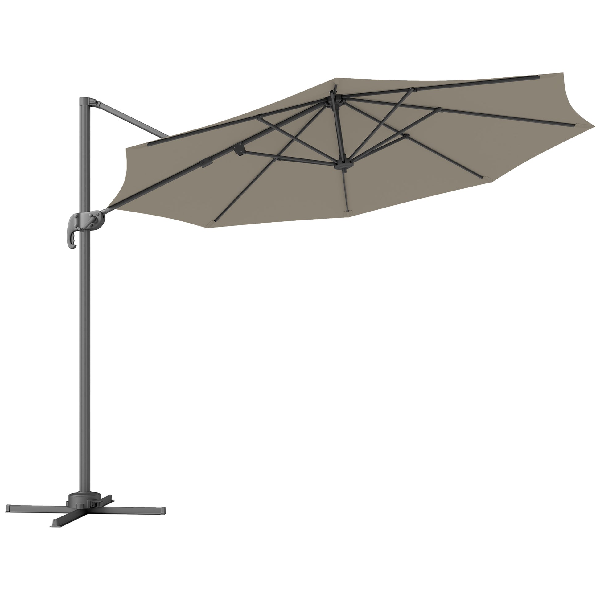 Outsunny 3 x 3(m) Cantilever Parasol with Cross Base, Garden Umbrella with 360° Rotation, Crank Handle and Tilt for Outdoor, Light Grey
