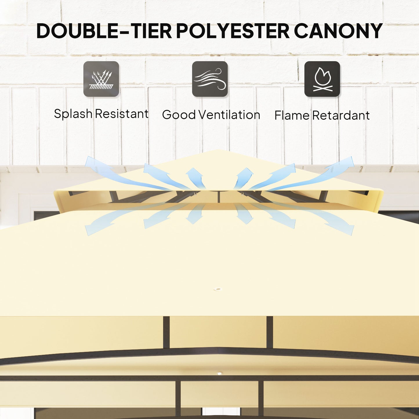 Outsunny 8' x 5' Grill Gazebo, Double Tiered BBQ Gazebo Shelter Canopy with LED Lights, 2 Side Shelves, Hooks, Beige