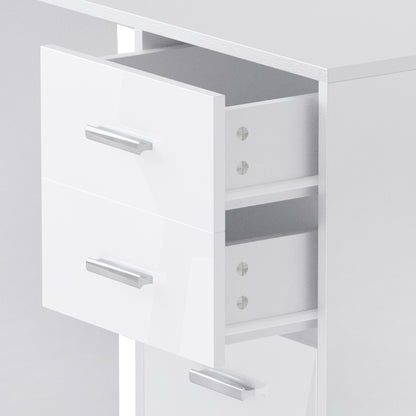 HOMCOM Computer Writing Desk with 4 Drawers, High Gloss Home Office Workstation, White