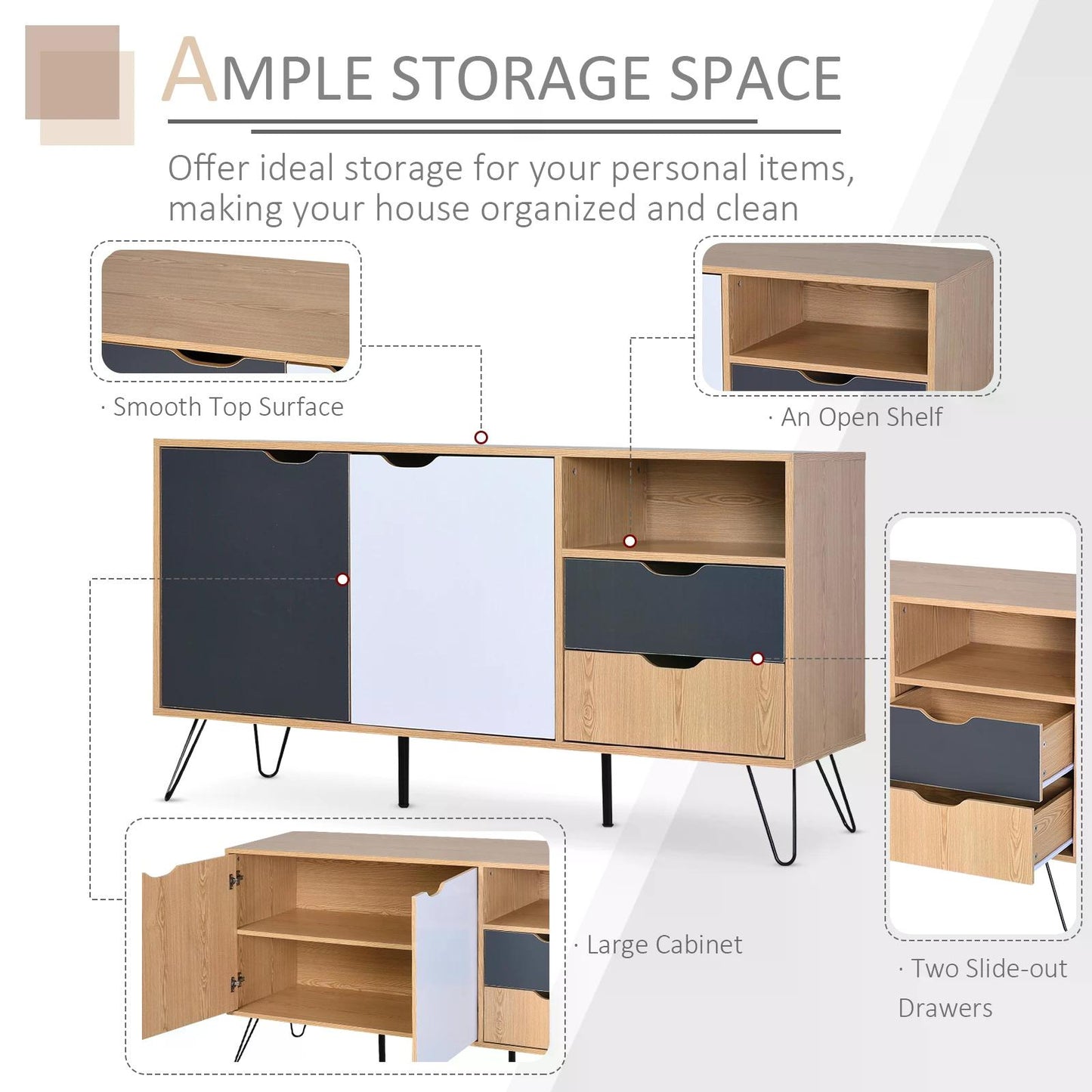 HOMCOM Particle Board 5-Compartment Elevated Storage Unit Black/White
