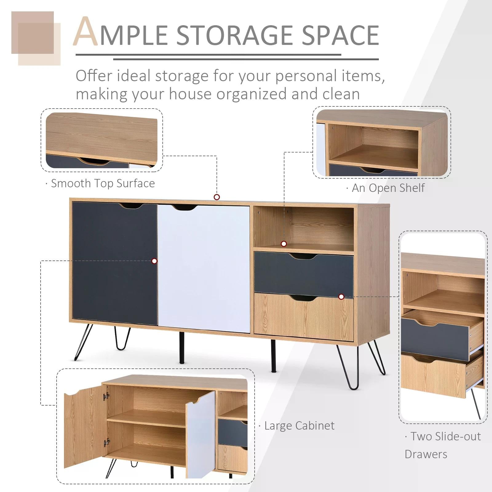 HOMCOM Particle Board 5-Compartment Elevated Storage Unit Black/White