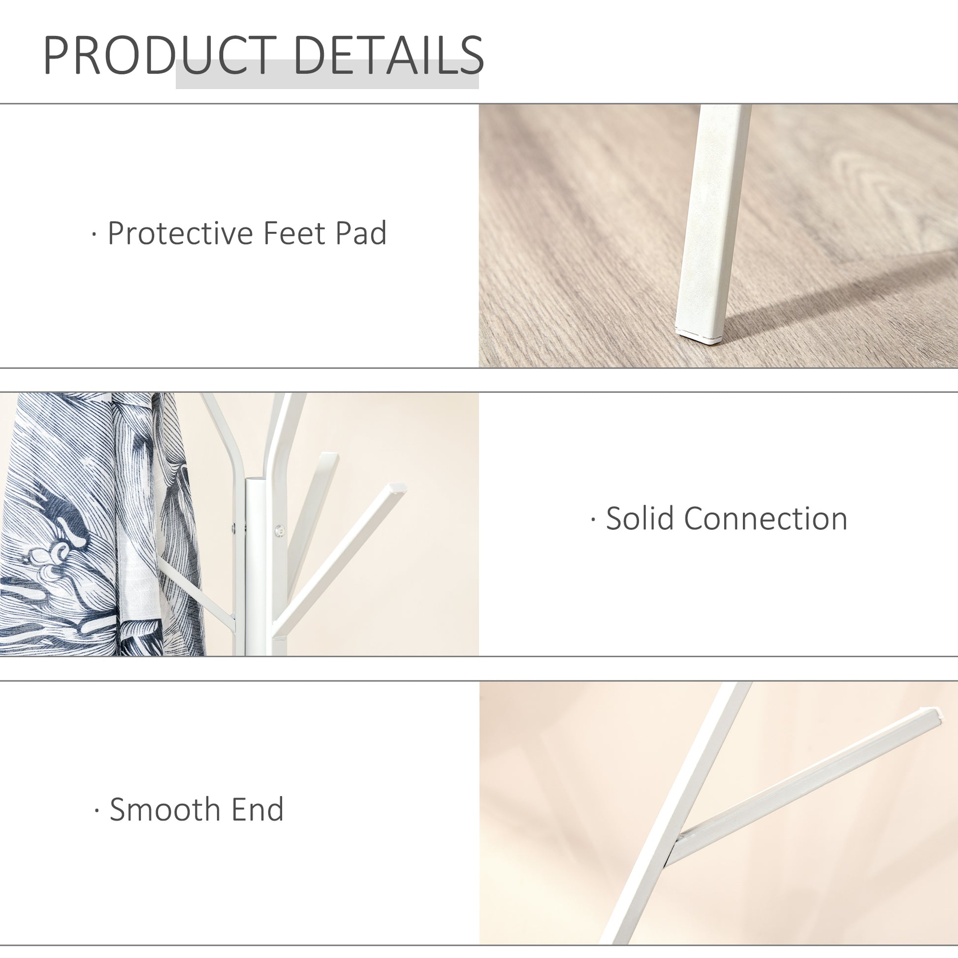 HOMCOM 180cm Free Standing Metal Coat Rack Stand 9 Hooks Clothes Tree with 1 Shelf Hat Display Hall Tree Hanger Bag for Hallway Living Room White