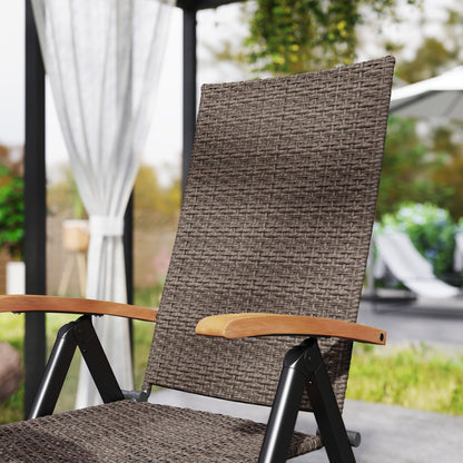 Outsunny 2 Pieces Outdoor Foldable Dining Chair with Armrests, High Backrest, for Garden, Camping, Balcony, Brown