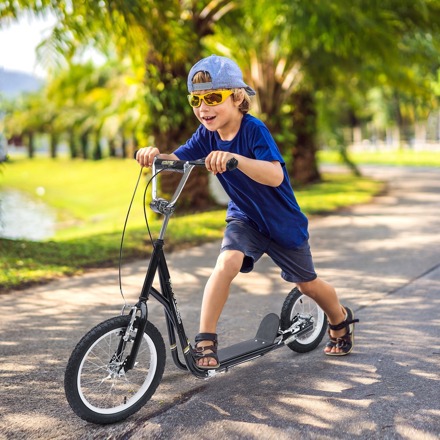 HOMCOM Adult Teen Push Scooter Kids Children Stunt Scooter Bike Bicycle Ride On Alloy Wheel Pneumatic 12" Tyres-Black