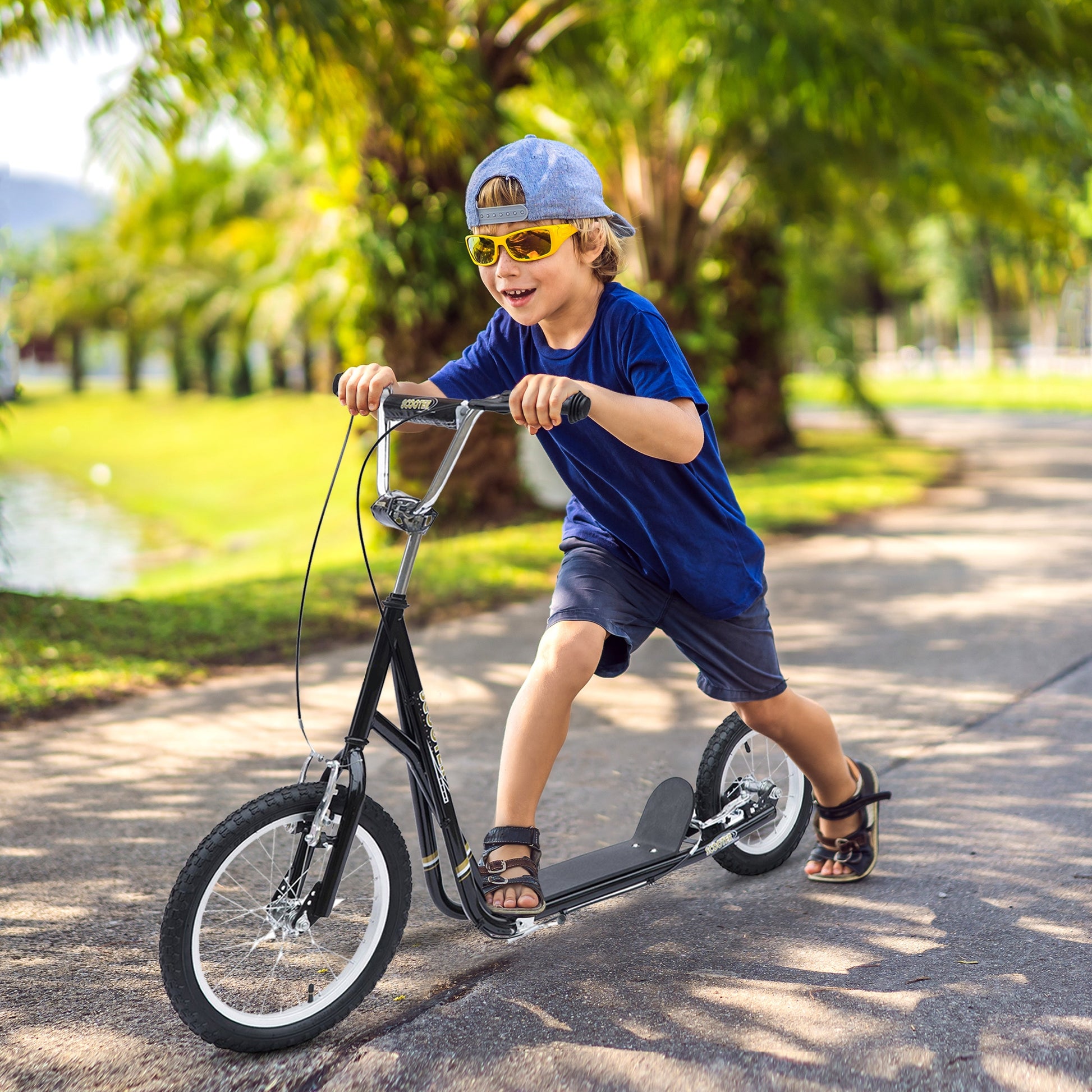 HOMCOM Adult Teen Push Scooter Kids Children Stunt Scooter Bike Bicycle Ride On Alloy Wheel Pneumatic 12" Tyres-Black