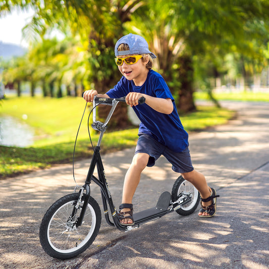 HOMCOM Adult Teen Push Scooter Kids Children Stunt Scooter Bike Bicycle Ride On Alloy Wheel Pneumatic 12" Tyres-Black