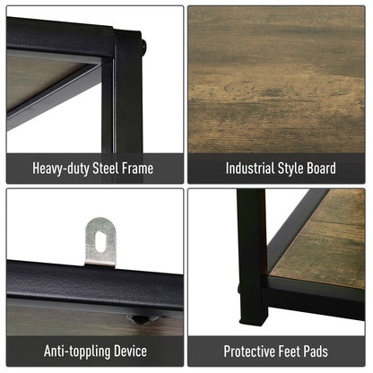 HOMCOM Wood Shelf Bookcase Industrial Style Stand 6-Staggered Shelf Living Room Display Rack Organiser