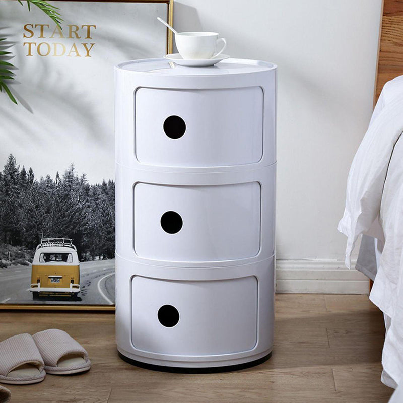 Round Beside Table Filling Cabinet Chest Unit Stockable - White / 4kg