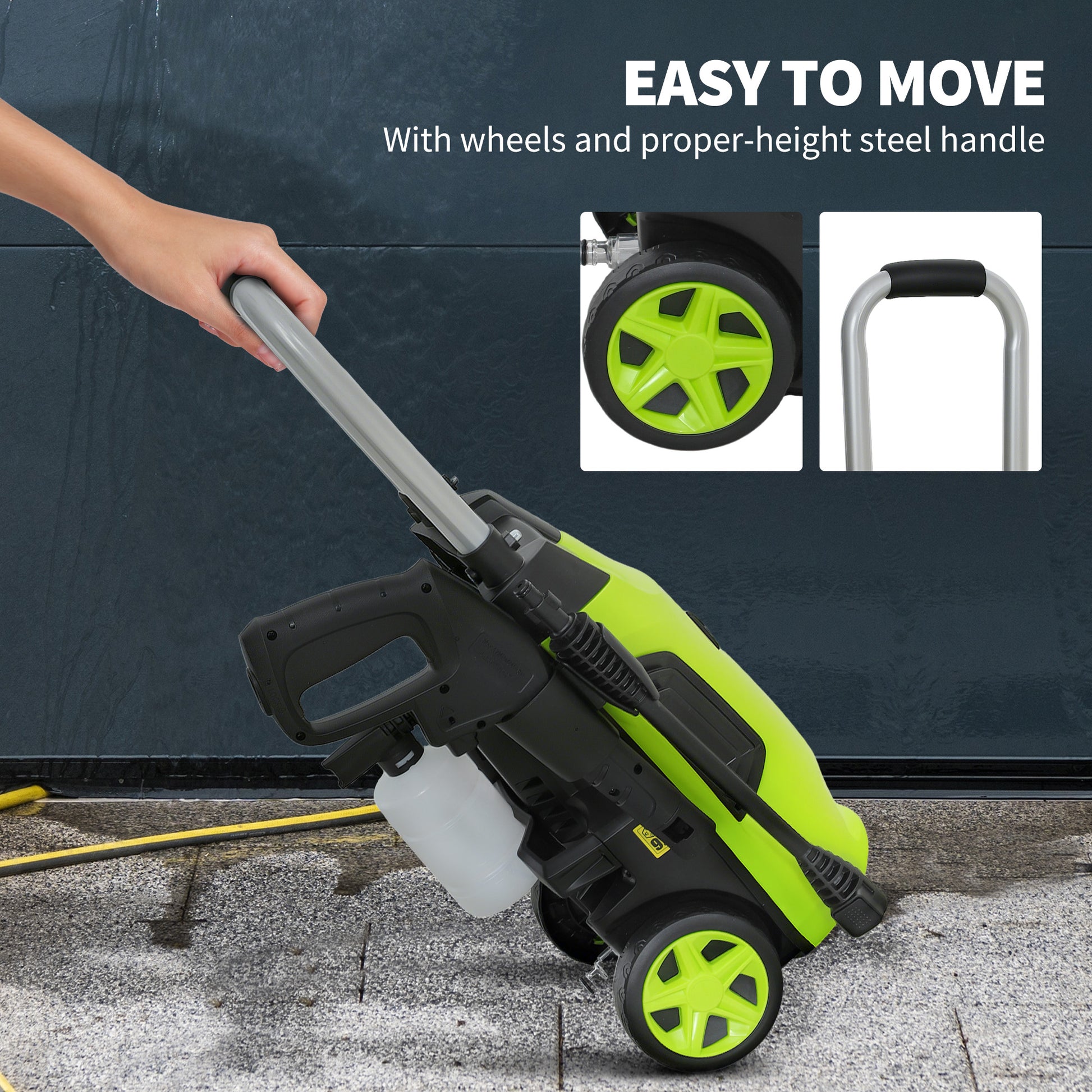 Outsunny 1800W High Pressure Washer, 150 Bar Pressure, 420 L/h Flow, Portable Electric Power Washer Jet Wash Cleaner with Adjustable Nozzle, 6M Hose, Steel Handle for Home Patio Car Driveway, Green