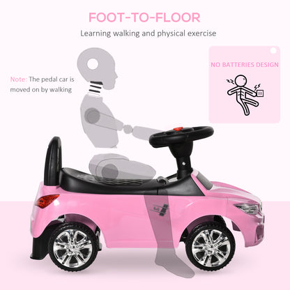 HOMCOM Ride on Sliding Car Baby Toddler Foot to Floor Slider Stroller w/ Horn Music Working Lights Hidden Storage Big Steering Wheel Pink
