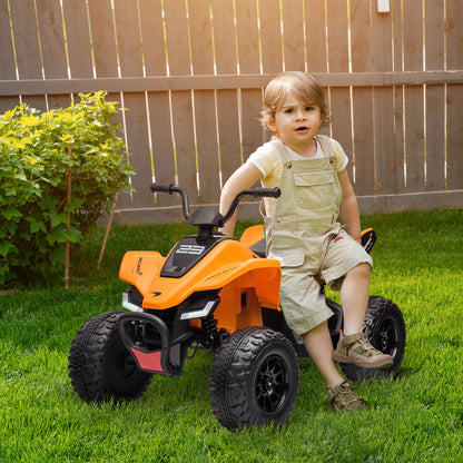 HOMCOM Mclaren Licensed 12V Quad Bike with Slow Start, Music, Headlights, MP3 Slot, Suspension Wheels, for 3-8 Years - Orange
