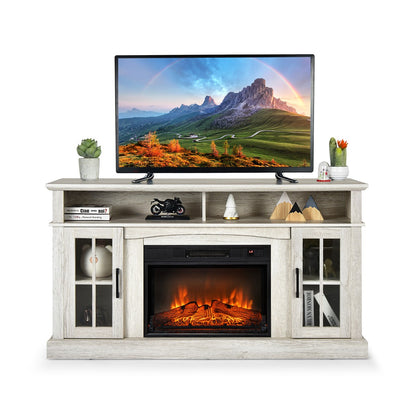 58 Inch Rustic Fireplace TV Stand with 2 Open Storage Compartments-Gray