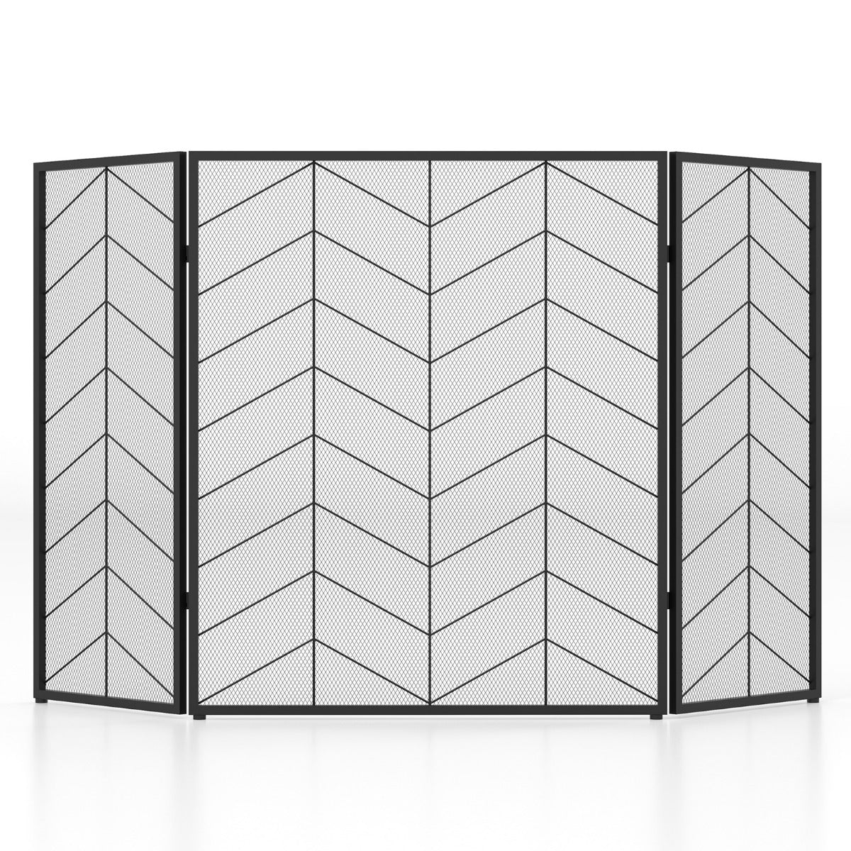 3-Panel Folding Spark Guard with Chevron Herringbone Pattern