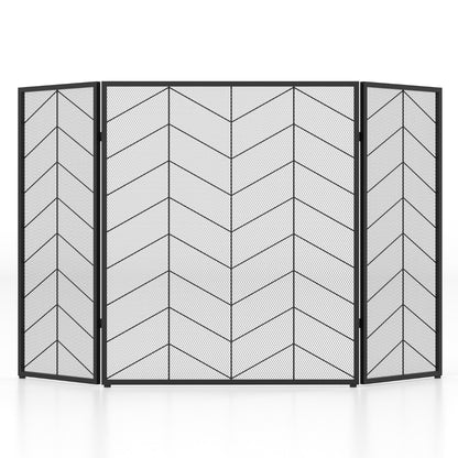 3-Panel Folding Spark Guard with Chevron Herringbone Pattern