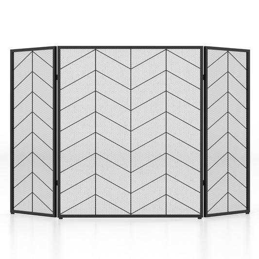 3-Panel Folding Spark Guard with Chevron Herringbone Pattern