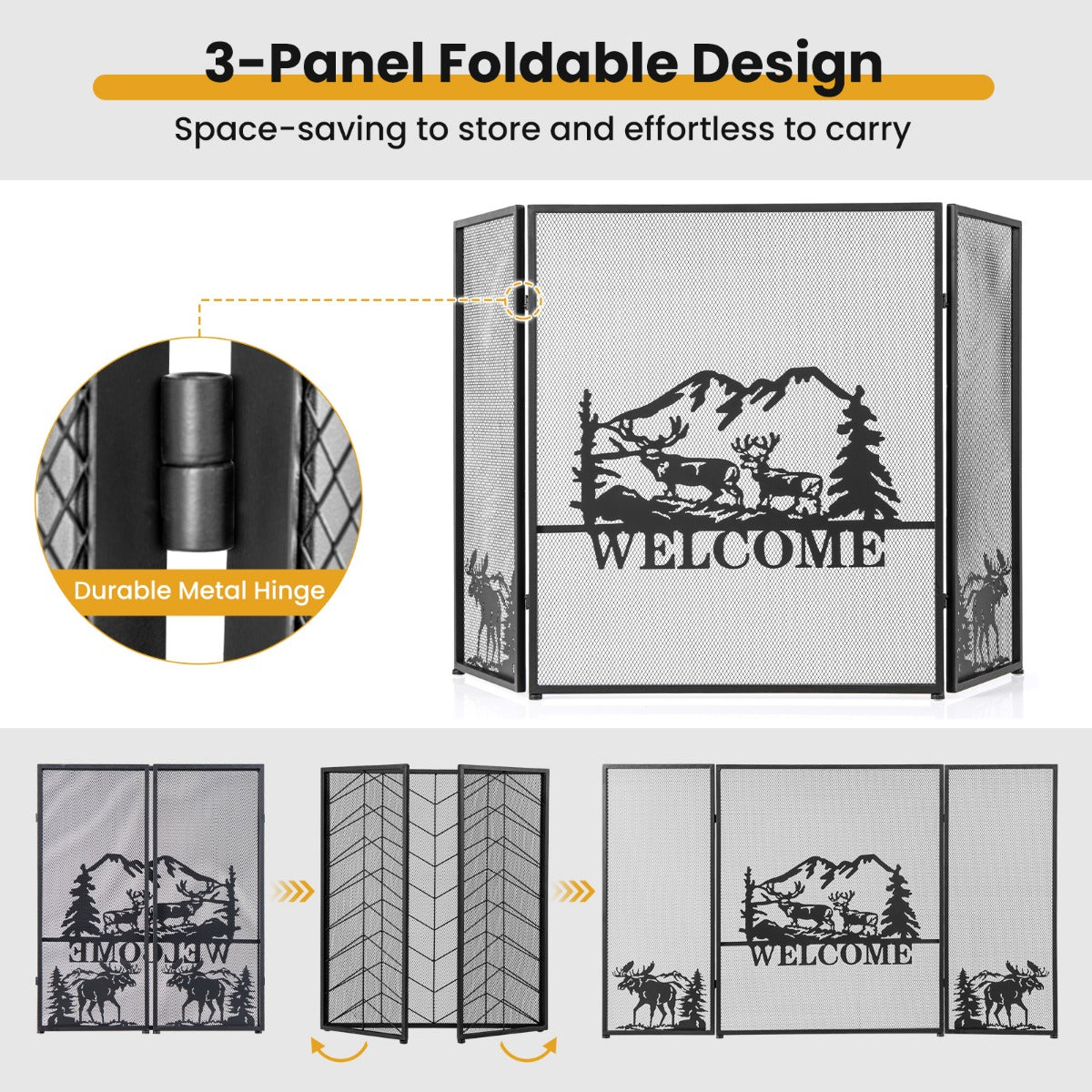 132 x 79 cm Fireplace Screen with Natural Scenery and Moose Pattern